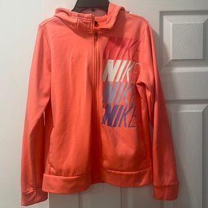 Nike Dri-Fit Girls XL Full Zip Hoodie, Salmom with Purple, Pink and White Nike